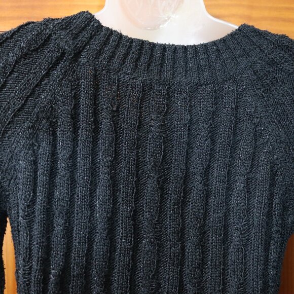 Dana Buchman Black Textured Cable Knit Round Neck Pullover Sweater Medium - Picture 8 of 12